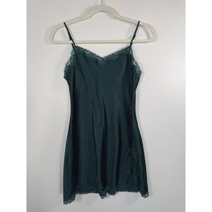 Victoria's Secret Slip Dress Women XS Emerald Green Satin Lace Coquette Y2K EUC